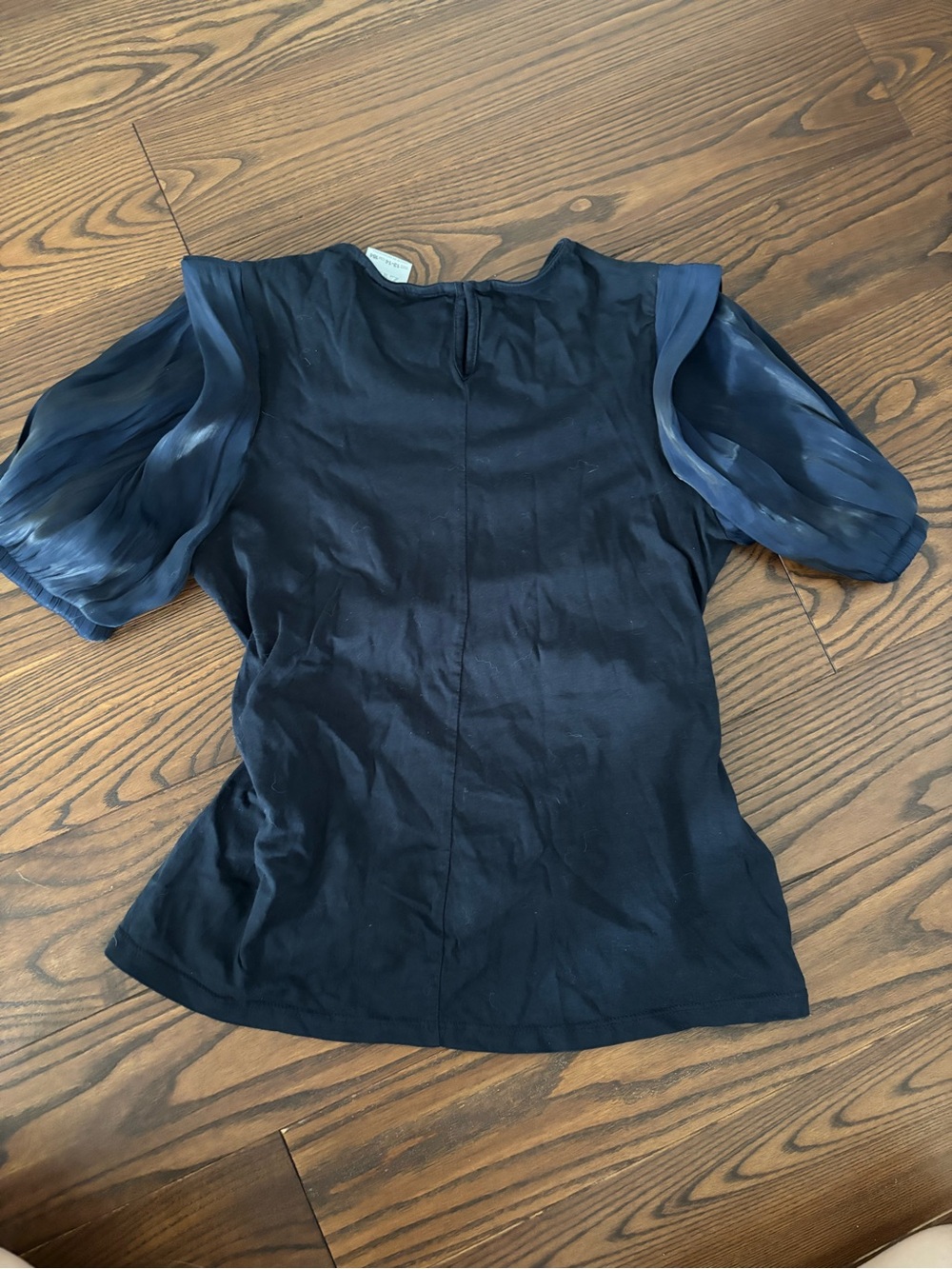 Zara Navy Short-Sleeve Puff Blouse